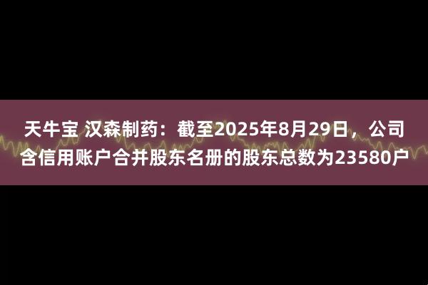 天牛宝 汉森制药：截至2025年8月29日，公司含信用账户合并股东名册的股东总数为23580户